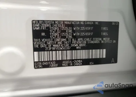 2025 Toyota Rav4 Xle из США, поврежденный, VIN 2T3P1RFV5SW563367